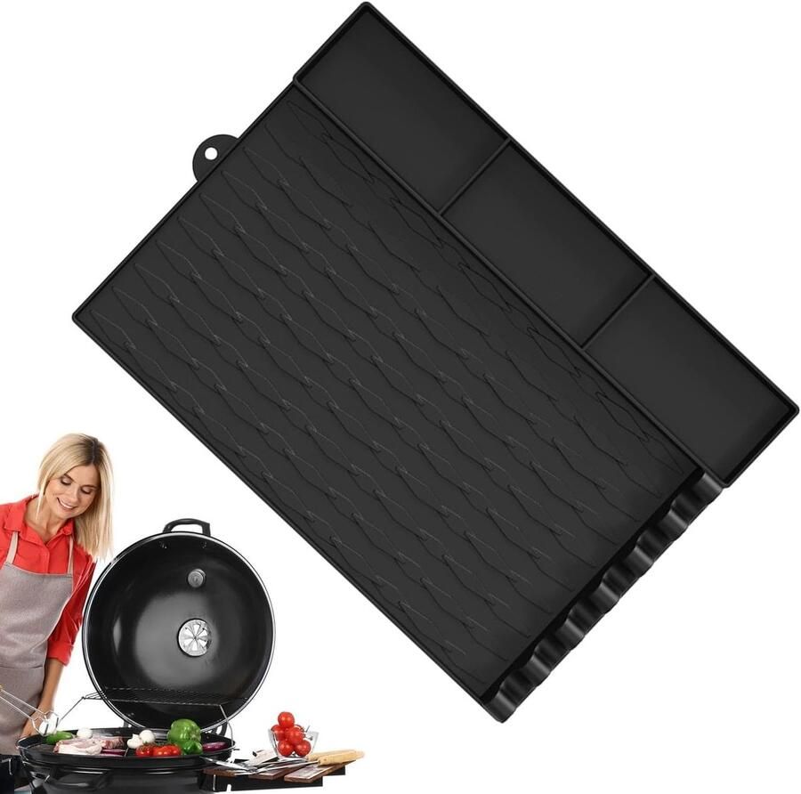 Spatelhouder Mat Grill Accessoire Buiten Koken Hittebestendig Siliconen 42.5 x 29.8 cm Zwart