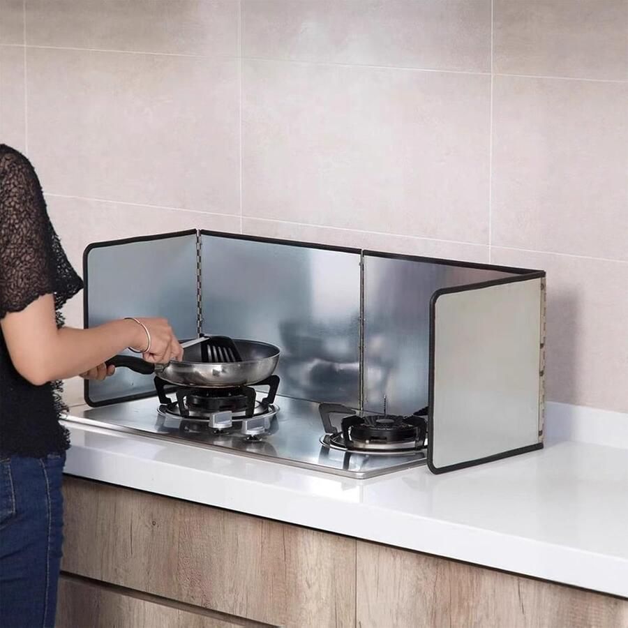 Spatplaat Keuken Olie Splash Guard Koken Beschermen Verbrede Stabiele Basis Pliable Zilver