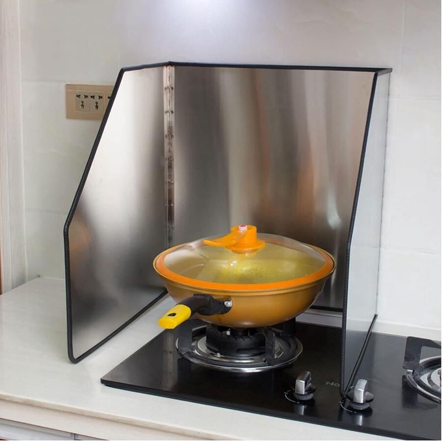Spatscherm 3 Sided Vetvanger Keuken Koken Beschermen Isolatiebord Pan 45 x 45 x 38cm Zilverkleurig - Foto 1