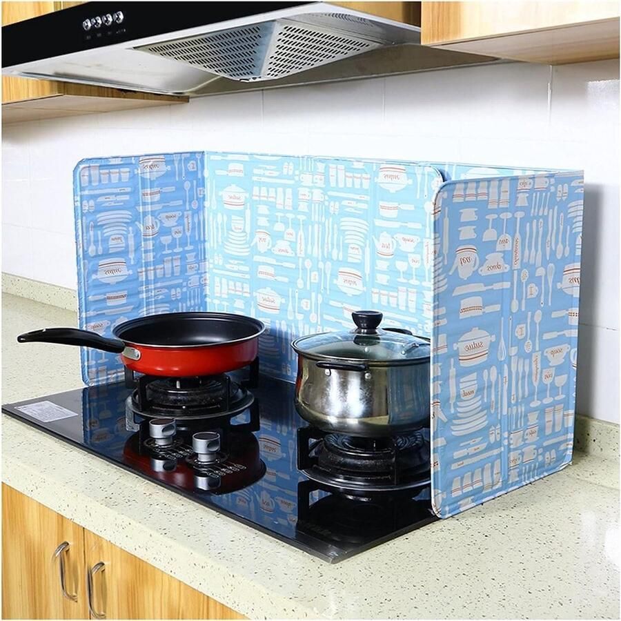 Spatscherm 3 Zijden Fornuis Bescherming Koken Zonder Vlekken Opvouwbaar Aluminium 2 Stuks Blauw