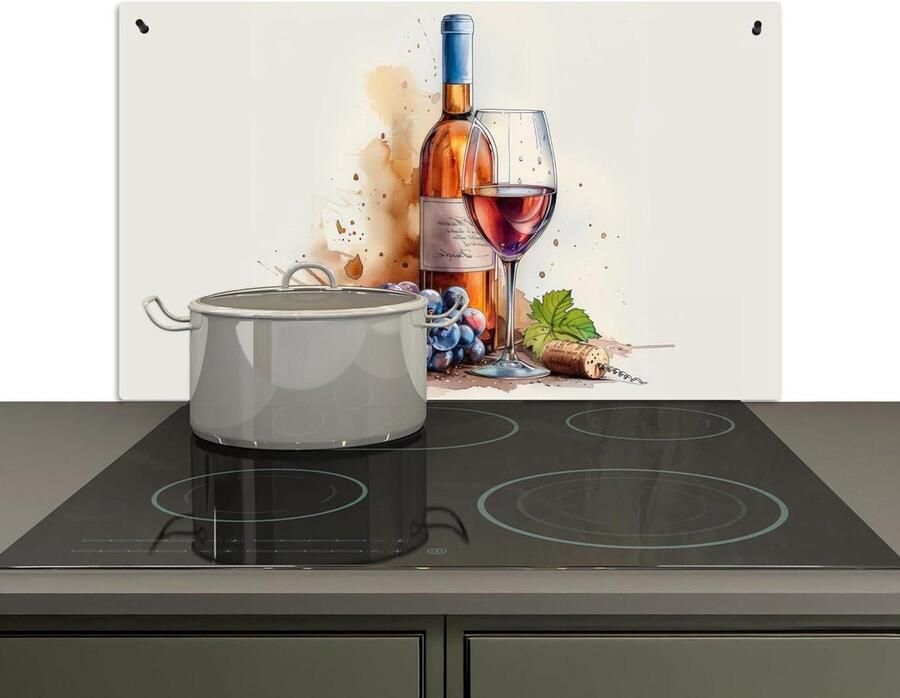 Spatscherm Keuken 51.6x89.6 cm Kookplaat Achterwand Beschermer Muur Spatwand Fornuis Aluminium Hittebestendig Rosé Wijn Glas Druiven