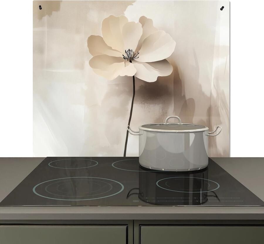 Spatscherm Keuken 52x60 cm Kookplaat Achterwand Beschermer Muur Spatwand Fornuis Aluminium Hittebestendig Bloem Beige Verf Schaduw