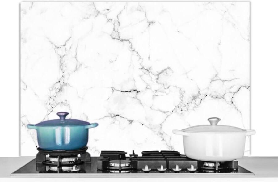 Spatscherm Keuken Achterwand Beschermer Kookplaat Beschermen Hittebestendig Aluminium 100x65 cm Marmerlook Wit