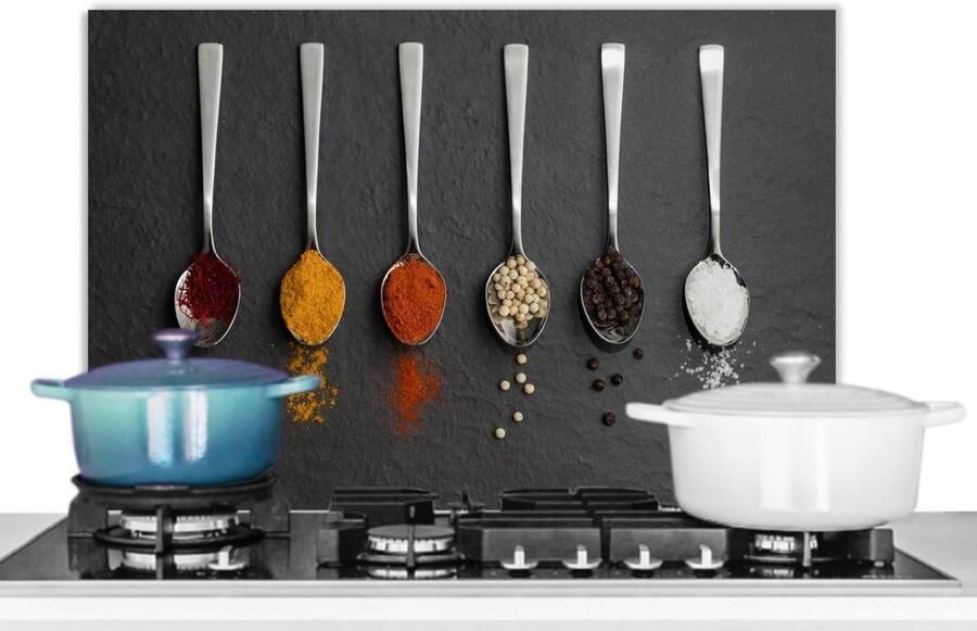 Spatscherm Keuken Achterwand Beschermer Kookplaat Beschermen Unieke Foto Print 70x50 cm Lepels Specerijen
