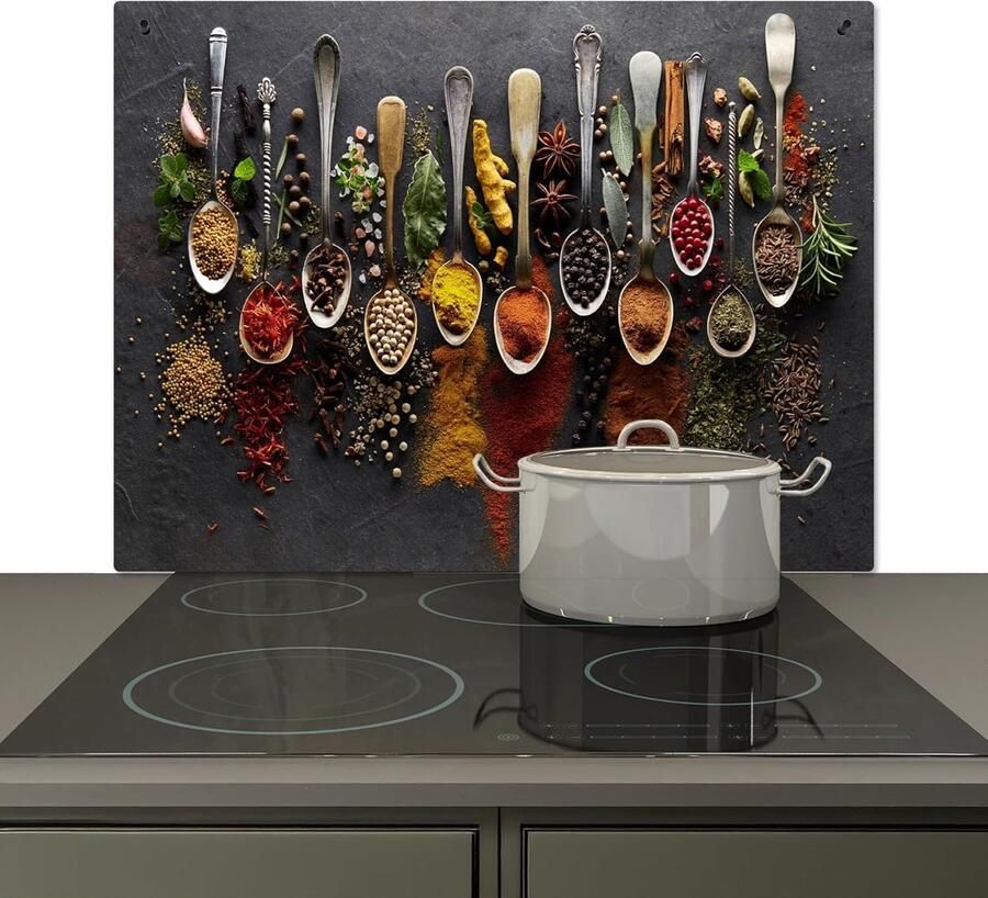 Spatscherm Keuken Achterwand Beschermer Kookplaat Spatwand Hittebestendig Aluminium 52x80 cm Kruiden Beton