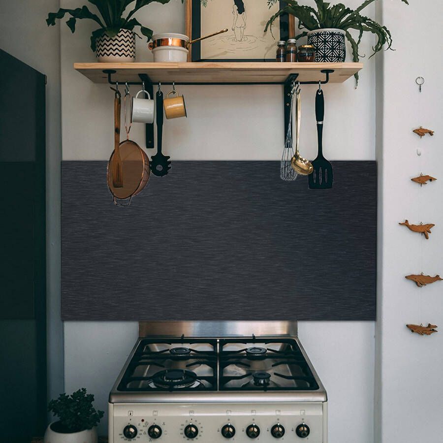 Spatscherm keuken Antraciet90x45 cm Kookplaat achterwand Industrieel Metaallook Planken Muurbeschermer hittebestendig Spatwand fornuis Hoogwaardig aluminium Wanddecoratie