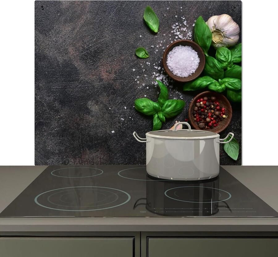 Spatscherm Keuken Kookplaat Achterwand Muur Beschermen Hittebestendig Aluminium 52x65 cm Kruiden Stilleven