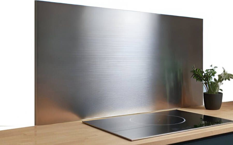 Spatscherm keuken RVS look Glans 120x60 cm Kookplaat achterwand Industrieel Metaallook Planken Muurbeschermer hittebestendig Spatwand inductiekookplaat Hoogwaardig aluminium Wanddecoratie