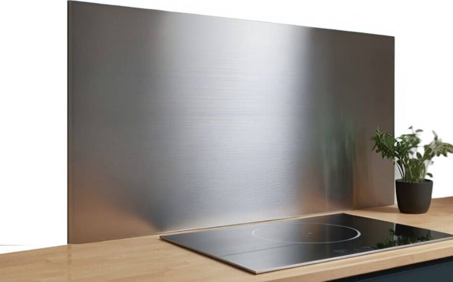 Spatscherm keuken RVS look Matte 120x60 cm Kookplaat achterwand Industrieel Metaallook Planken Muurbeschermer hittebestendig Spatwand inductiekookplaat Hoogwaardig aluminium Wanddecoratie