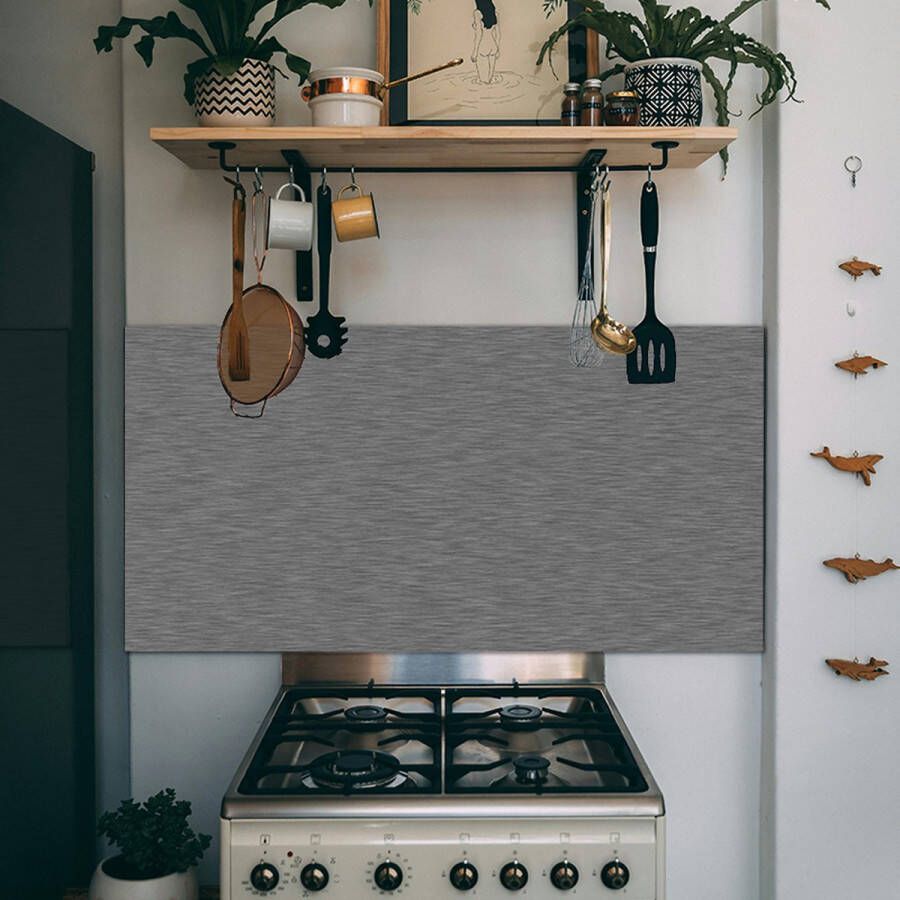 Spatscherm keuken RVS Matte120x60 cm Kookplaat achterwand Industrieel Metaallook Planken Muurbeschermer hittebestendig Spatwand fornuis Hoogwaardig aluminium Wanddecoratie
