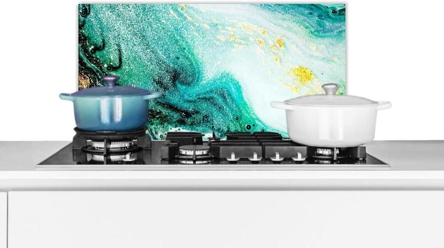 Spatscherm Keuken Spatwand Aanrecht Kookplaat Beschermen Marmerlook Blauw Goud 60x30 cm Veelkleurig