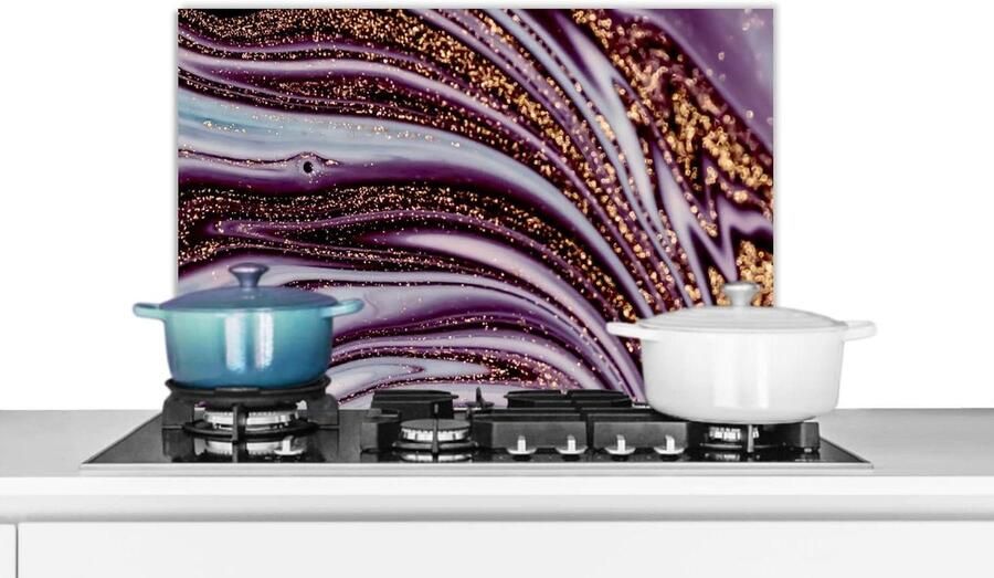 Spatscherm Keuken Spatwand Aanrecht Kookplaat Beschermen Marmerlook met Glitter 60x40 cm Roze Goud