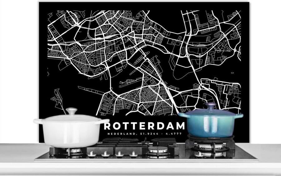 Spatscherm Keuken Spatwand Aanrecht Kookplaat Beschermen Stadskaart Rotterdam 100x65 cm Veelkleurig