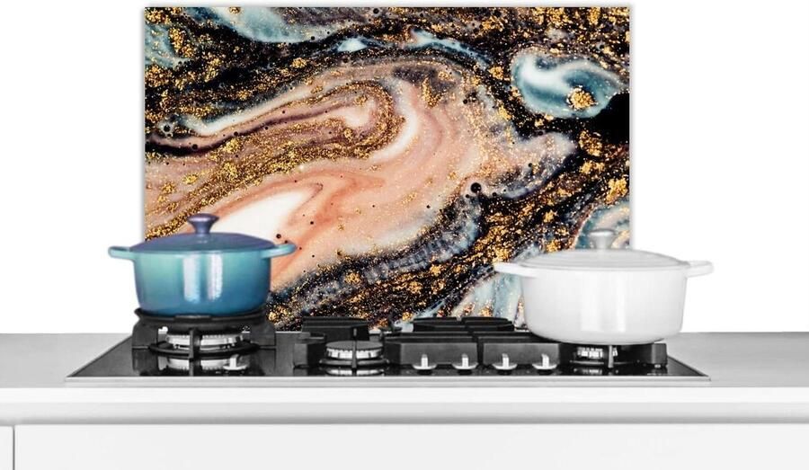 Spatscherm Keuken Spatwand Achterwand Koken Beschermen Marmerlook Goud Zwart 60x40 cm Veelkleurig