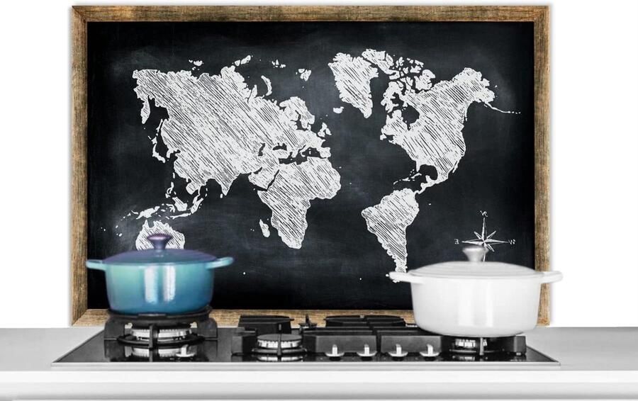 Spatscherm Keuken Spatwand Achterwand Koken Beschermen Wereldkaart Schoolbord 100x65 cm Veelkleurig