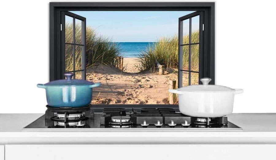 Spatscherm Keuken Spatwand Achterwand Kookplaat Beschermen Doorkijk Strand Duinen 70x50 cm Veelkleurig