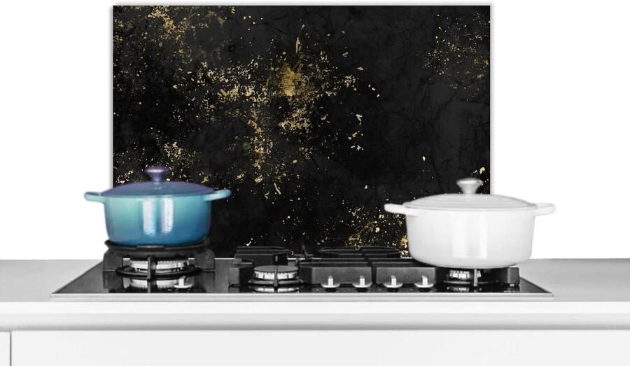 Spatscherm Keuken Spatwand Achterwand Kookplaat Beschermen Luxe Goudstructuur 60x40 cm Goud Zwart