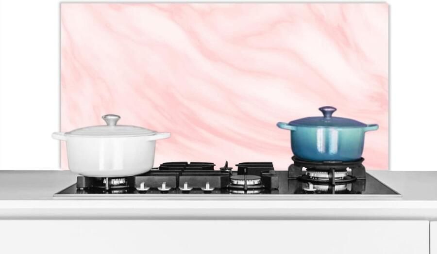 Spatscherm Keuken Spatwand Achterwand Kookplaat Beschermen Luxe Marmerlook Design 100x50 cm Roze Wit