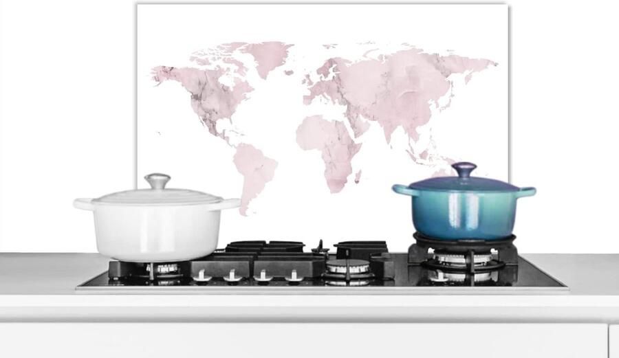 Spatscherm Keuken Spatwand Achterwand Kookplaat Beschermen Wereldkaart Marmer 70x50 cm Roze