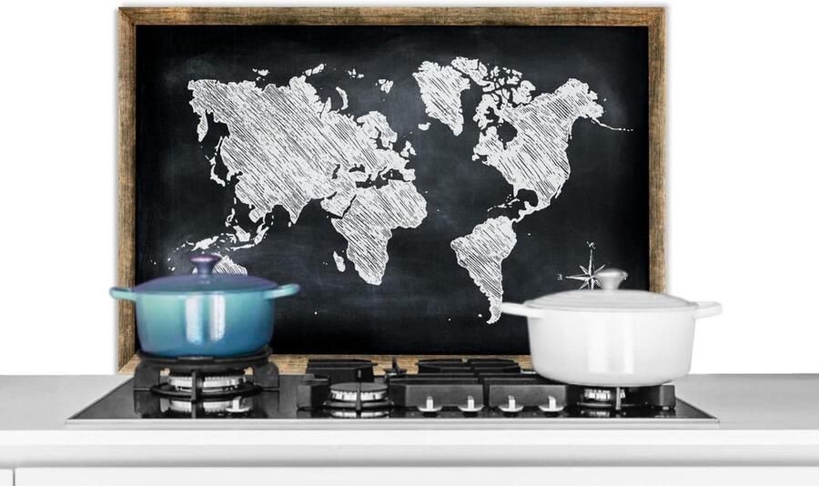 Spatscherm Keuken Spatwand Achterwand Kookplaat Beschermen Wereldkaart Schoolbord 90x60 cm Veelkleurig
