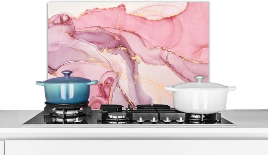 Spatscherm Keuken Spatwand Keuken Kookplaat Beschermen Marmer Roze Goud 70x50 cm Veelkleurig