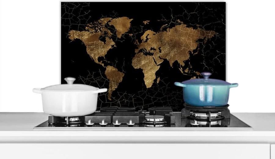 Spatscherm Keuken Spatwand Kookplaat Beschermen Wereldkaart Marmer 70x50 cm Goud
