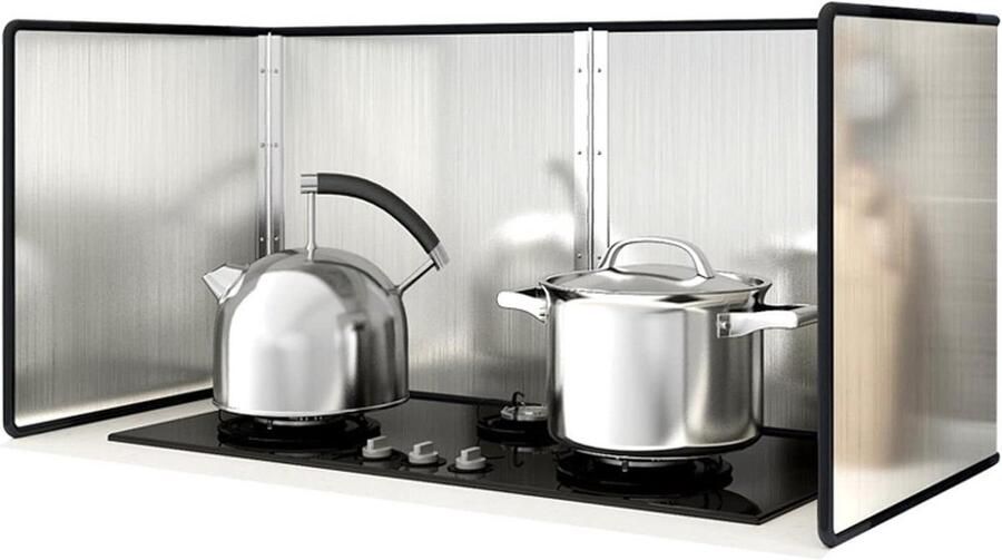 Spatscherm Keuken Vetvanger Oliebescherming Koken Zonder Vlekken Geborsteld RVS 50x80x45cm Zilver