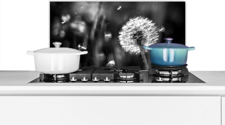Spatscherm Keuken Wandpaneel Achterwand Kookplaat Beschermen Luxe Aluminium 70x30 cm Paardenbloem Zwart Wit