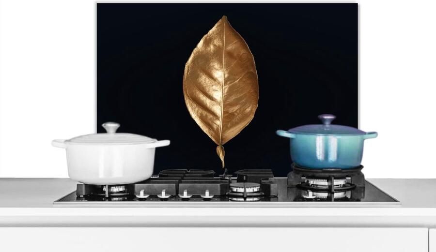Spatscherm Keuken Wandpaneel Achterwand Kookplaat Beschermen Luxe Aluminium 70x50 cm Goud Bladeren
