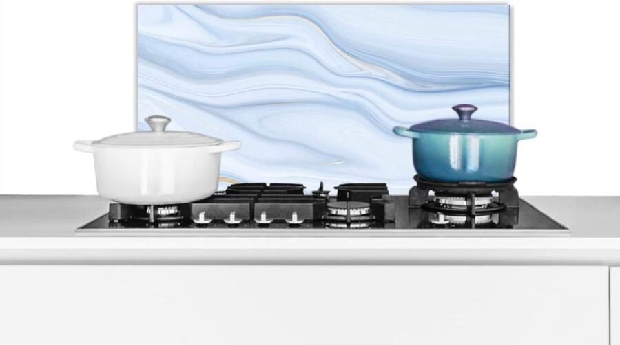Spatscherm Keuken Wandpaneel Achterwand Kookplaat Beschermen Luxe Marmerlook 60x30 cm Blauw Patronen