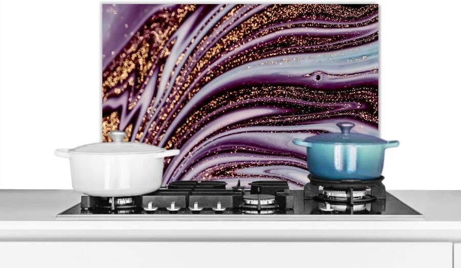 Spatscherm Keuken Wandpaneel Achterwand Kookplaat Beschermen Luxe Marmerlook 60x40 cm Roze Goud