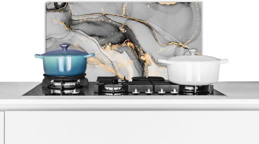 Spatscherm Keuken Wandpaneel Keuken Kookplaat Beschermen Luxe Marmer Look 60x30 cm Goud Grijs