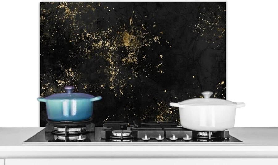 Spatscherm Keuken Wandpaneel Koken Beschermen Luxe Aluminium 80x55 cm Goud Zwart