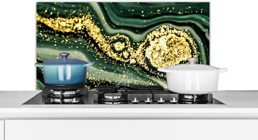 Keukenspatscherm Spatwand Keukenpaneel Kookplaat Beschermen Marmerlook met Goud 80x40 cm Groen
