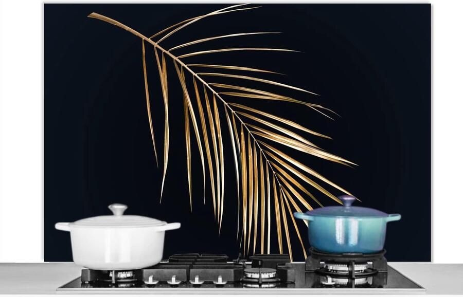 Spatscherm Keuken Wandpaneel Kookplaat Beschermen Luxe Aluminium 120x80 cm Goud Bladeren