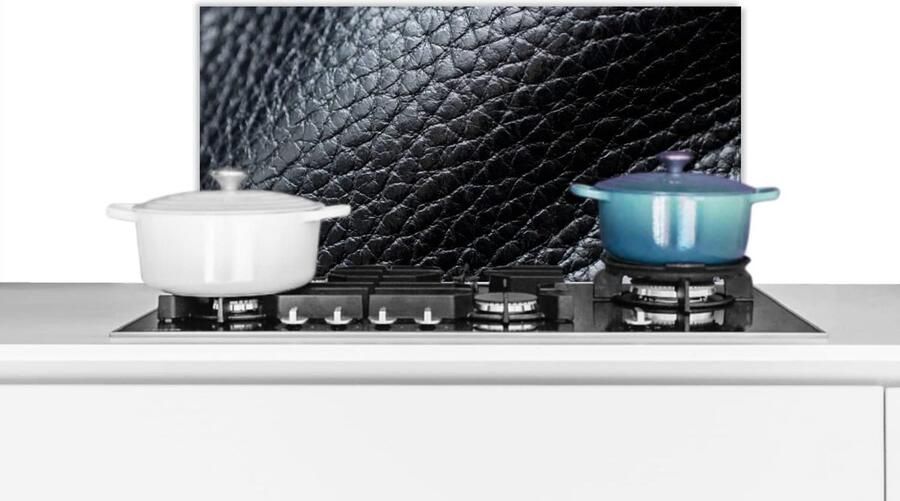 Spatscherm Keuken Wandpaneel Kookplaat Beschermen Luxe Leerstructuur 70x30 cm Zwart