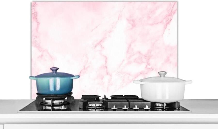 Spatscherm Keuken Wandpaneel Kookplaat Beschermen Luxe Marmerlook 80x55 cm Wit Roze