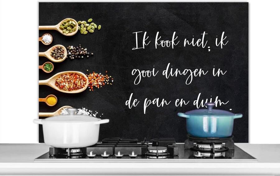 Spatscherm Keuken Wandpaneel Kookplaat Beschermen Met Humor Quote 100x65 cm Veelkleurig