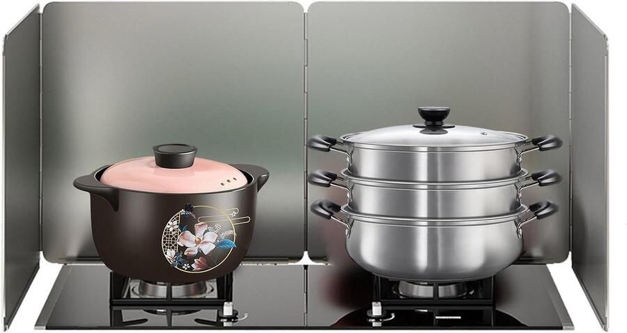 Spatscherm voor fornuis Opvouwbaar scherm Koken en bakken Roestvrij staal 4 panelen 80cm Zwart