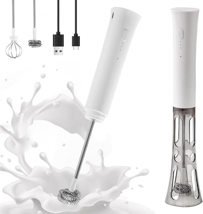 Spatvrije Melkopschuimer Oplaadbaar met Type-C & Stille Mixfunctie 15 Seconden voor Cappuccino en Matcha Met Afdekdop voor Hygiënisch Gebruik