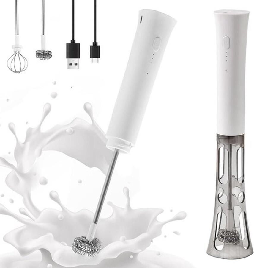 Spatvrije Melkopschuimer Oplaadbaar met Type-C & Stille Mixfunctie 15 Seconden voor Cappuccino en Matcha Met Afdekdop voor Hygiënisch Gebruik