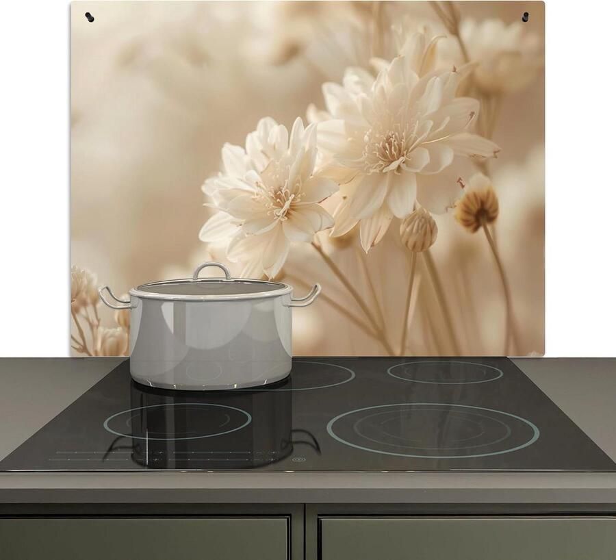 Spatwand Keuken Achterwand Beschermer Koken en Beschermen 2-in-1 Functie 52x80 cm Bloemen Beige