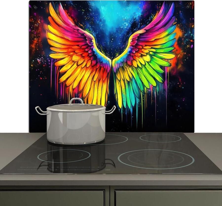 Spatwand Keuken Achterwand Beschermer Koken en Keuken 2-in-1 Functie 52x60 cm Regenboog Vleugels