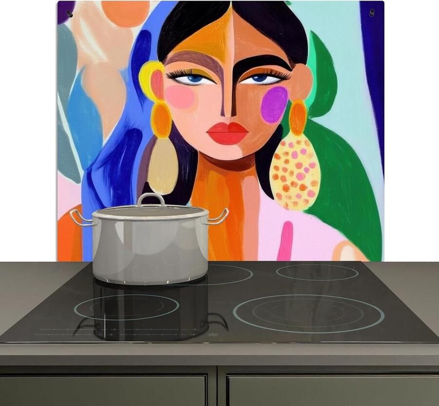 Spatwand Keuken Achterwand Beschermer Koken en Reinigen 2-in-1 Functie 52x60 cm Portret Vrouw
