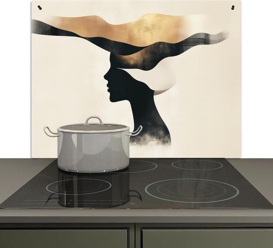 Spatwand Keuken Achterwand Beschermer Koken en Reinigen 2-in-1 Functie 52x81 cm Zwart Golven