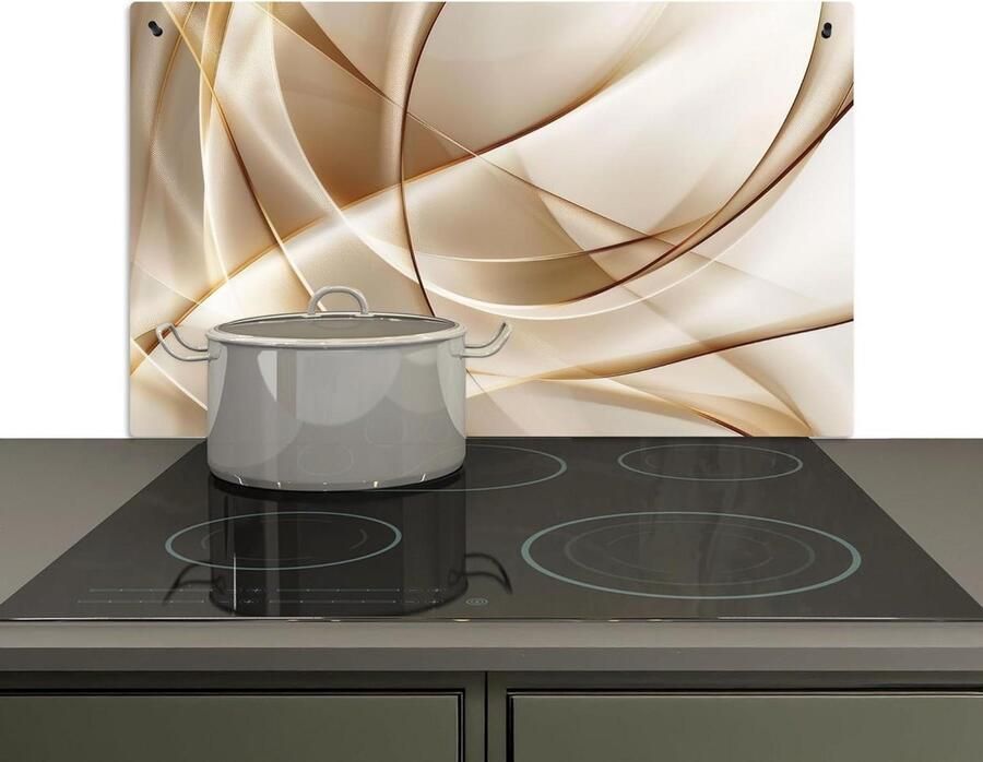 Spatwand Keuken Achterwand Beschermer Kookplaat Beschermen 2-in-1 Functie 52x85 cm Goud Abstract Beige