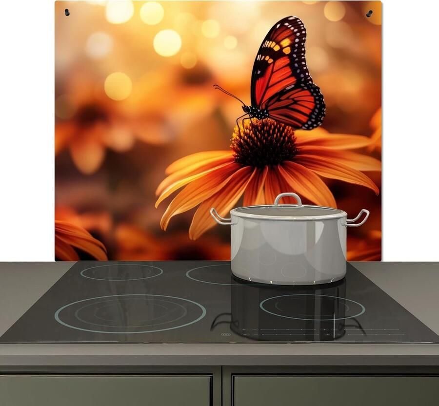 Spatwand Keuken Achterwand Beschermer Kookplaat Beveiligen Hittebestendig Vinyl 51x59 cm Vlinder Bloemen