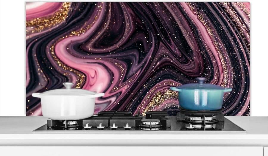 Spatwand Keuken Achterwand Fornuis Koken Beschermen Luxe Marmerlook 120x60 cm Multicolor