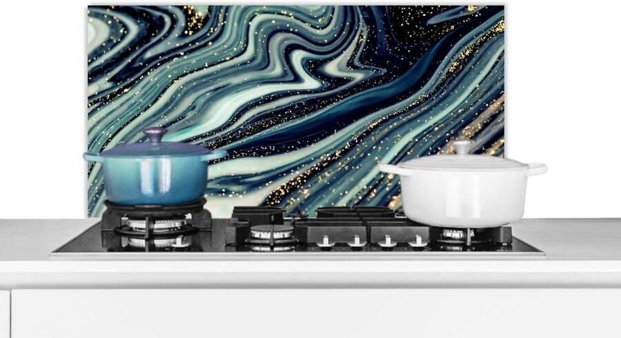 Spatwand Keuken Achterwand Fornuis Koken Beschermen Luxe Marmerlook Print 80x40 cm Multicolor