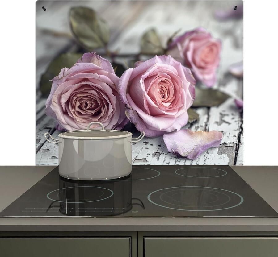 Spatwand Keuken Achterwand Fornuis Koken en Beschermen 2-in-1 Functie 52x65cm Rozen Vintage Roze